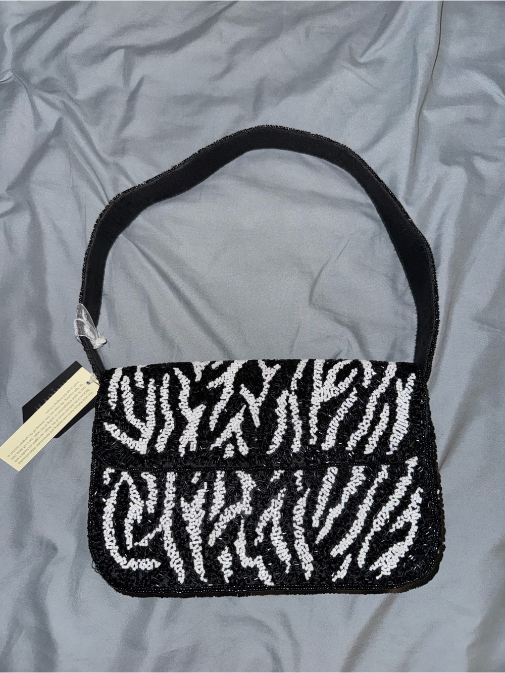 Beaded Zebra Print Shoulder Bag Handmade in India New with Tags